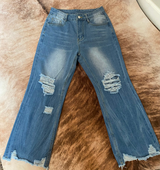 distressed raw hem jeans